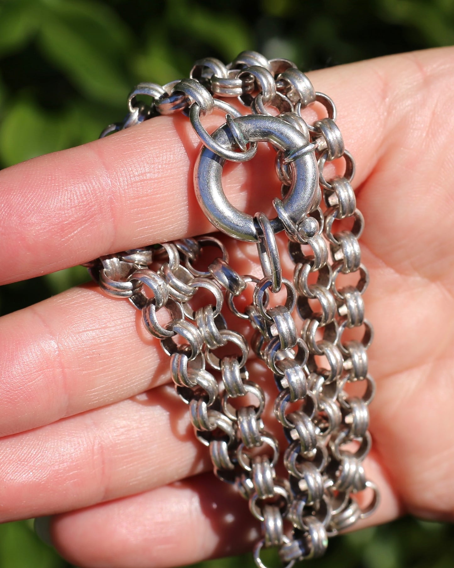 Vintage Fancy Belcher Silver Chain with large Bolt Clasp 45.5g 57cm