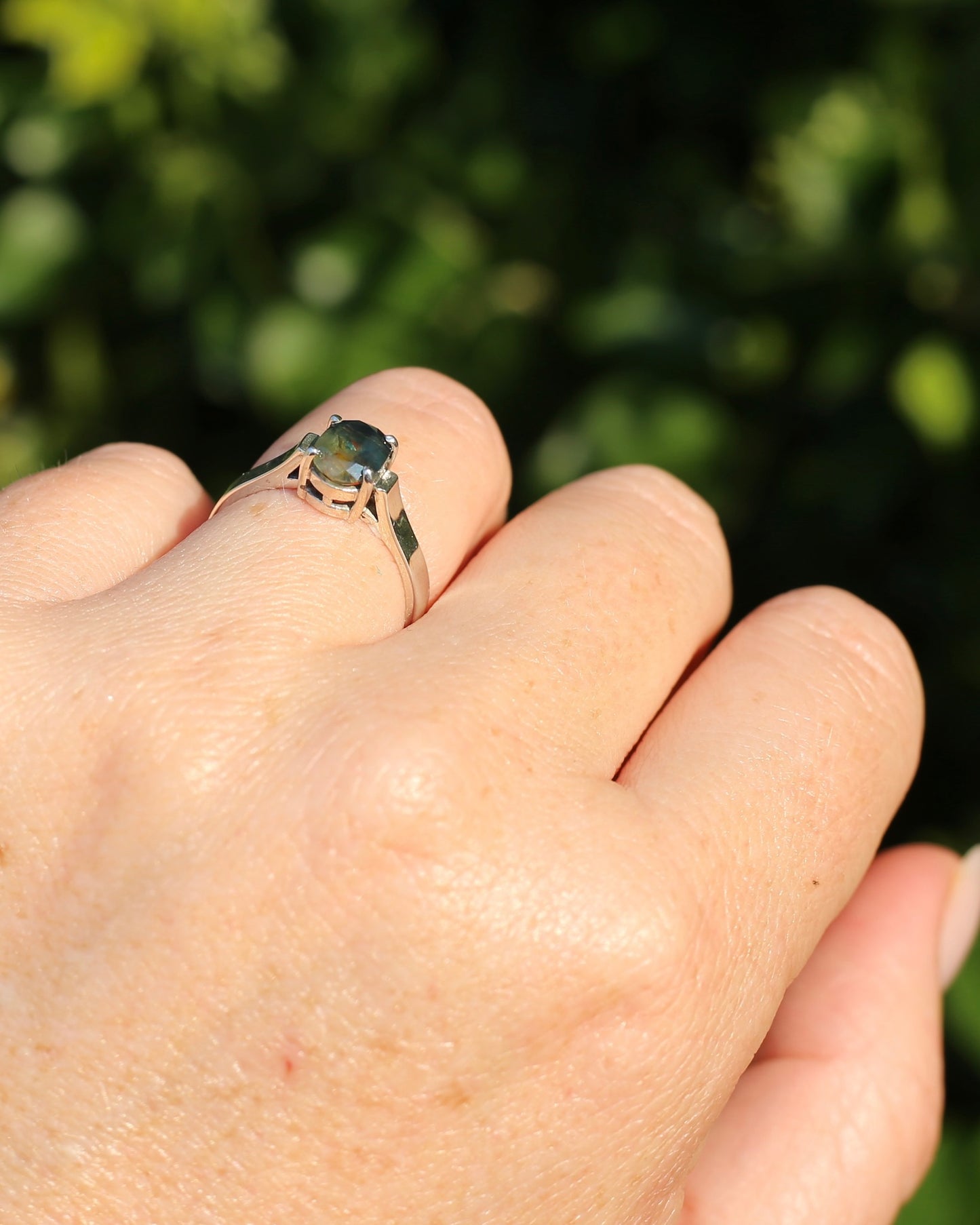 Bi Colour Natural Sapphire, Sterling Silver, size O or 7.25