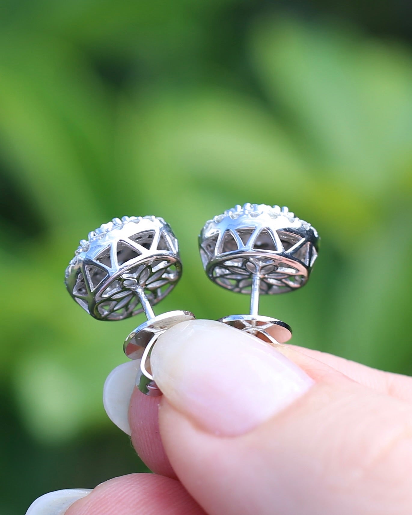 Diamond Cluster Studs, Sterling Silver, 5.58g