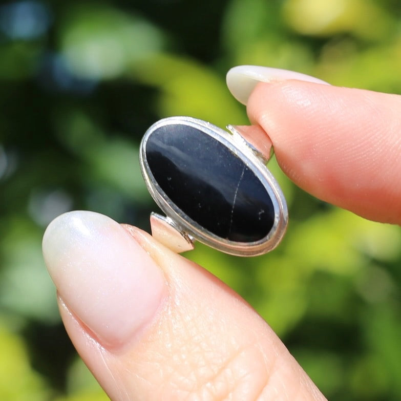 Vintage Black Onyx selling Sterling Silver Ring Size 5.75