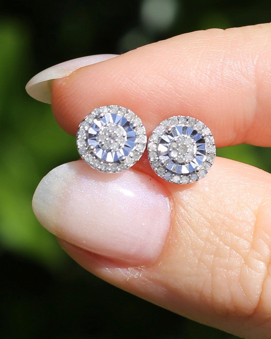 Diamond Cluster Studs, Sterling Silver, 2.06g