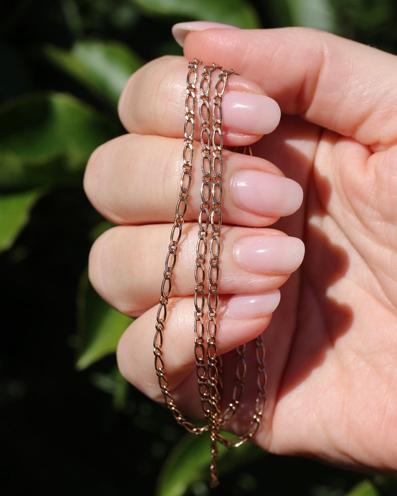 Figaro 1 & 1 Chain, 9ct Rose Gold Chain, 60cm 23.5inches, 5.66g