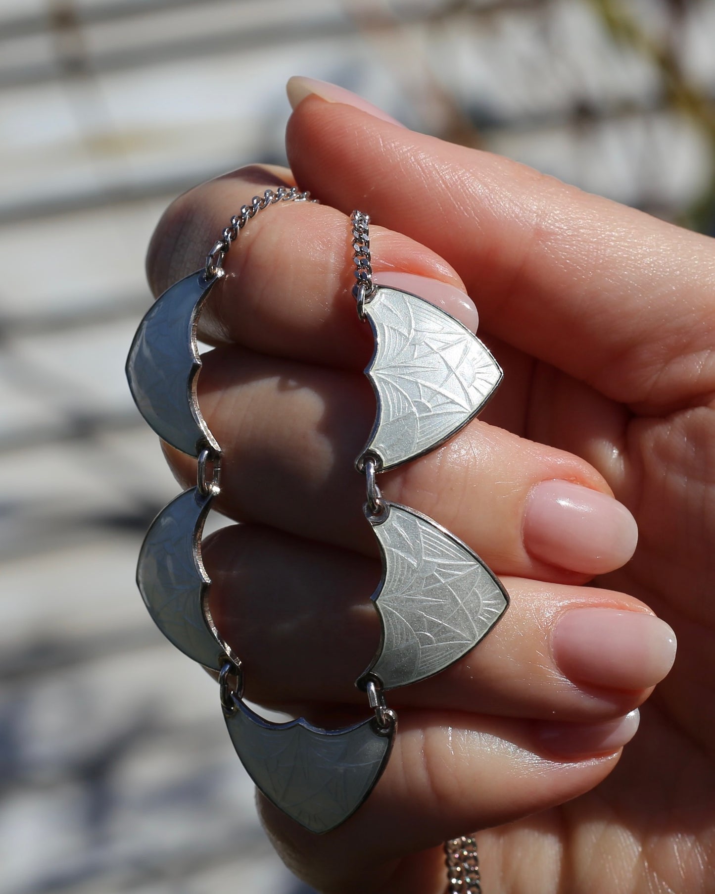 Vintage Norwegian Enamel and Silver Necklace, 45.5cm