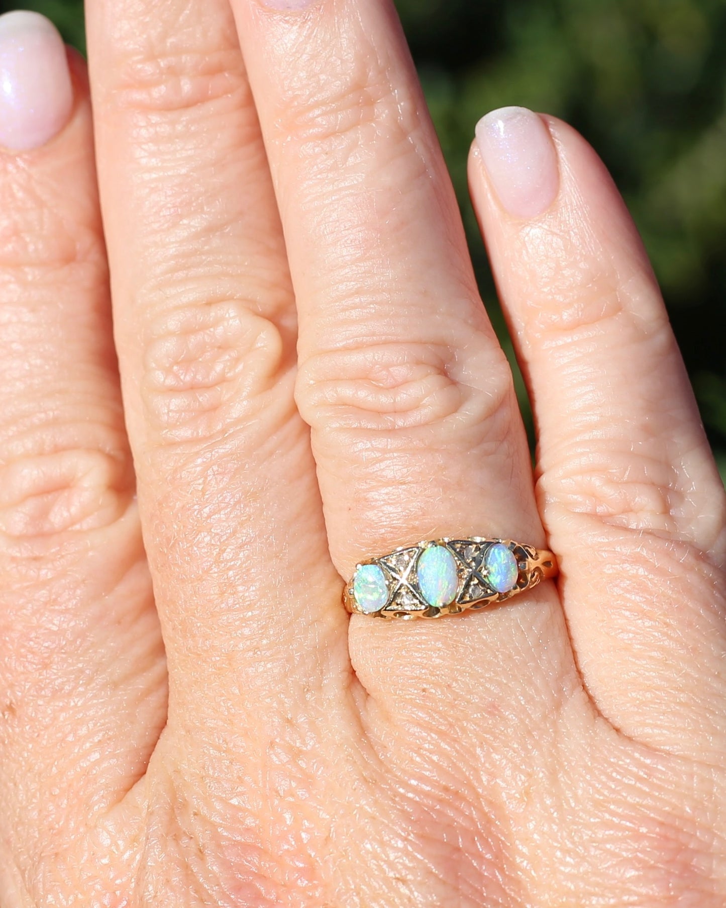 ON HOLD Antique 1907 Opal and Rose Cut Diamond Bridges Ring, 18ct Yellow Gold, size 8 or Q