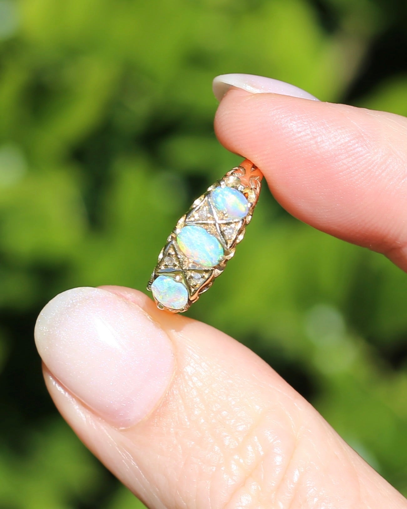 ON HOLD Antique 1907 Opal and Rose Cut Diamond Bridges Ring, 18ct Yellow Gold, size 8 or Q