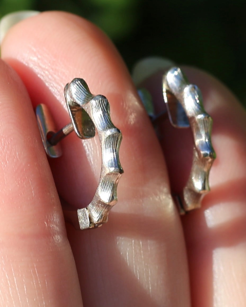 Chunky Handmade 9ct White Gold Bamboo Feel Huggies, 9ct White Gold, 4.18g