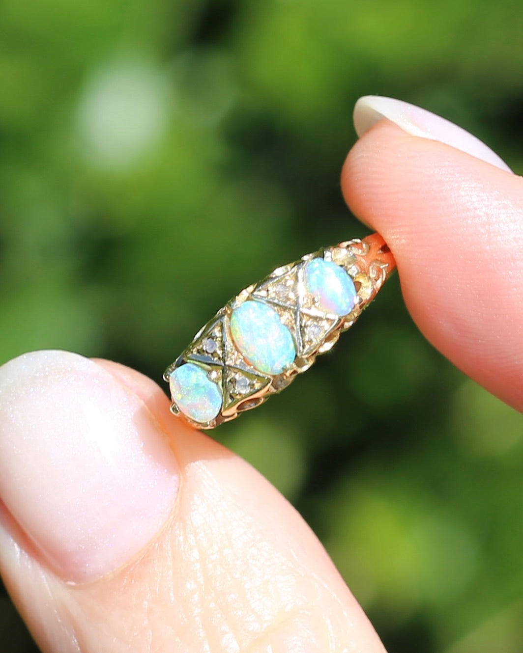 ON HOLD Antique 1907 Opal and Rose Cut Diamond Bridges Ring, 18ct Yellow Gold, size 8 or Q
