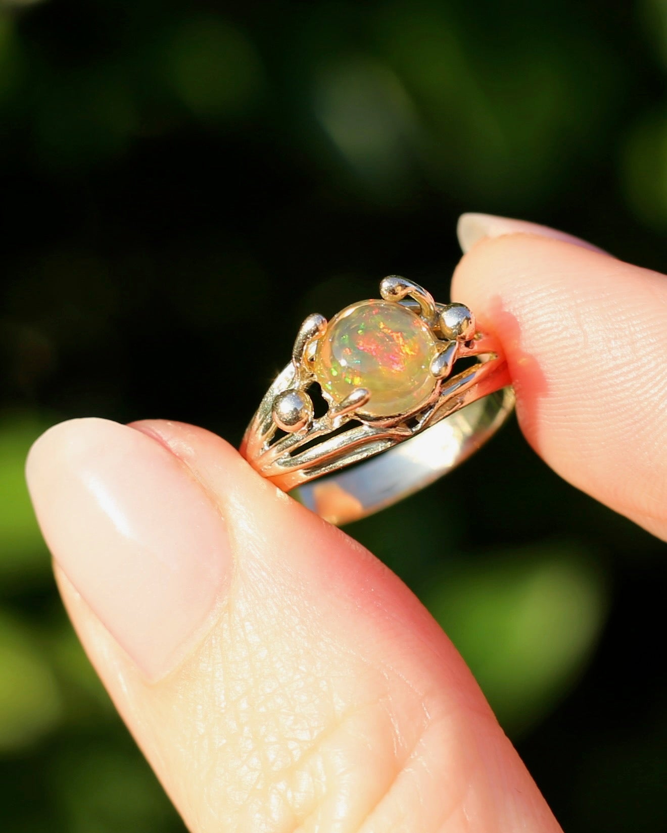 Mexican Opal Cabochon Ring, 14ct Yellow Gold, size 6 or L1/2