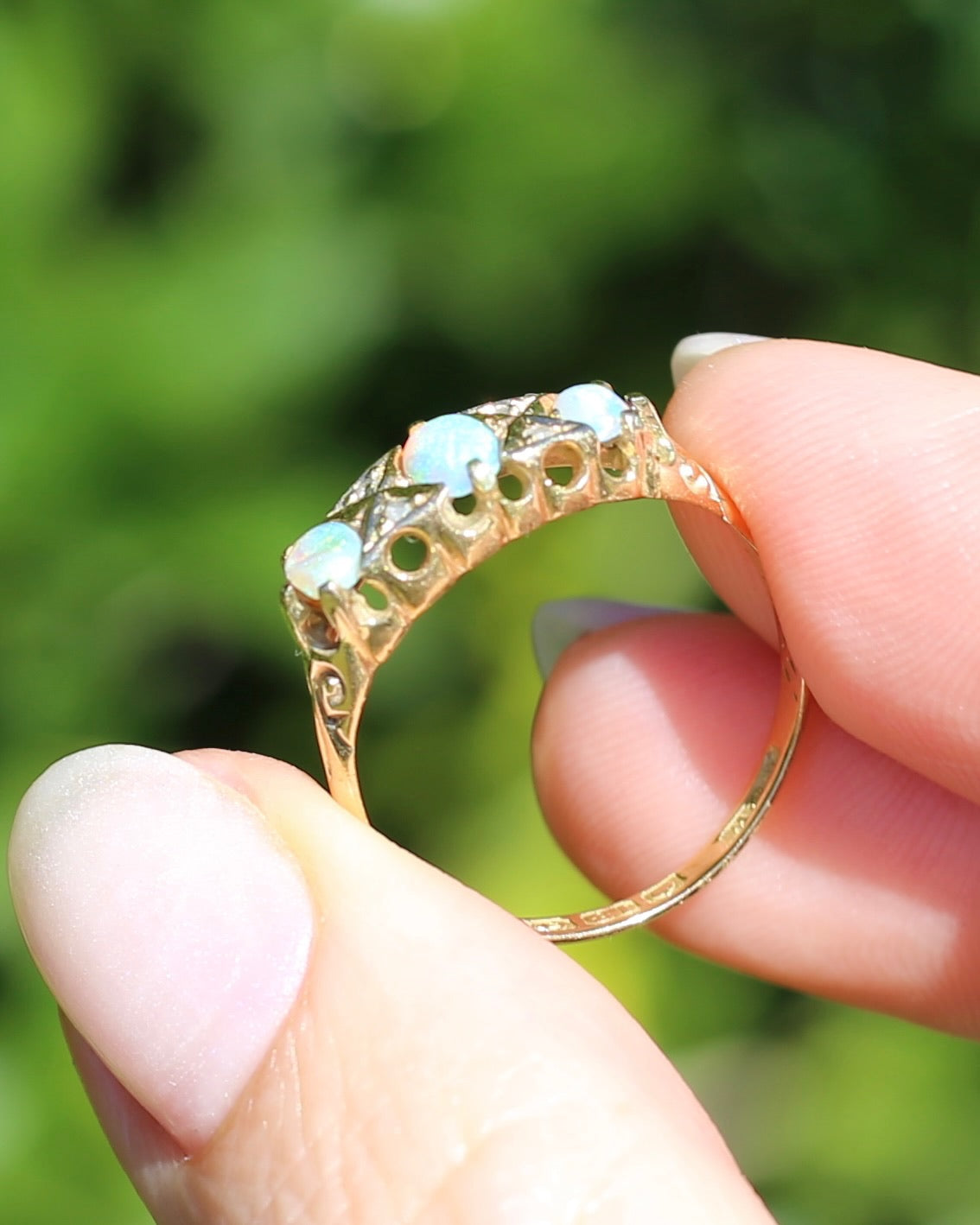 ON HOLD Antique 1907 Opal and Rose Cut Diamond Bridges Ring, 18ct Yellow Gold, size 8 or Q