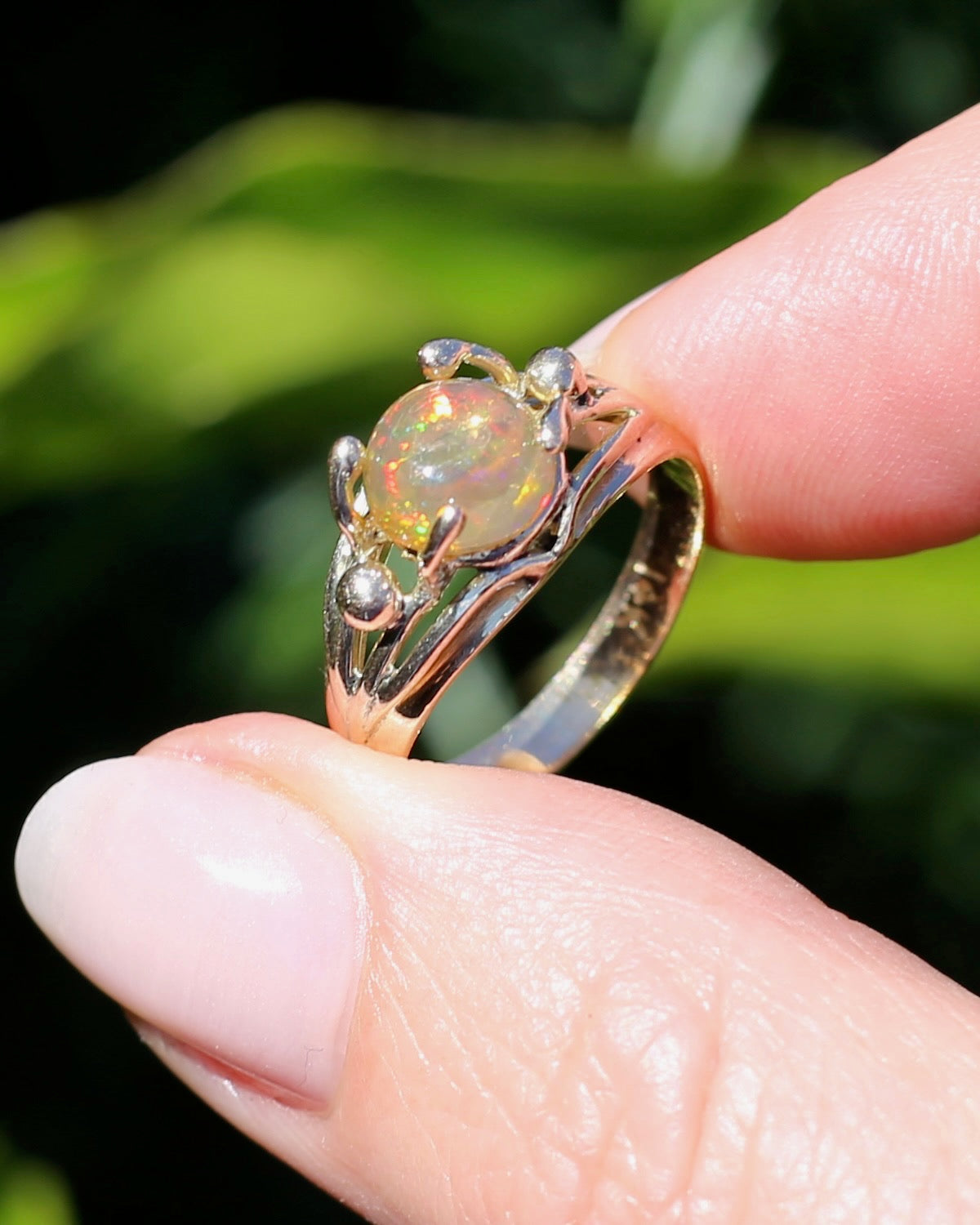 Mexican Opal Cabochon Ring, 14ct Yellow Gold, size 6 or L1/2