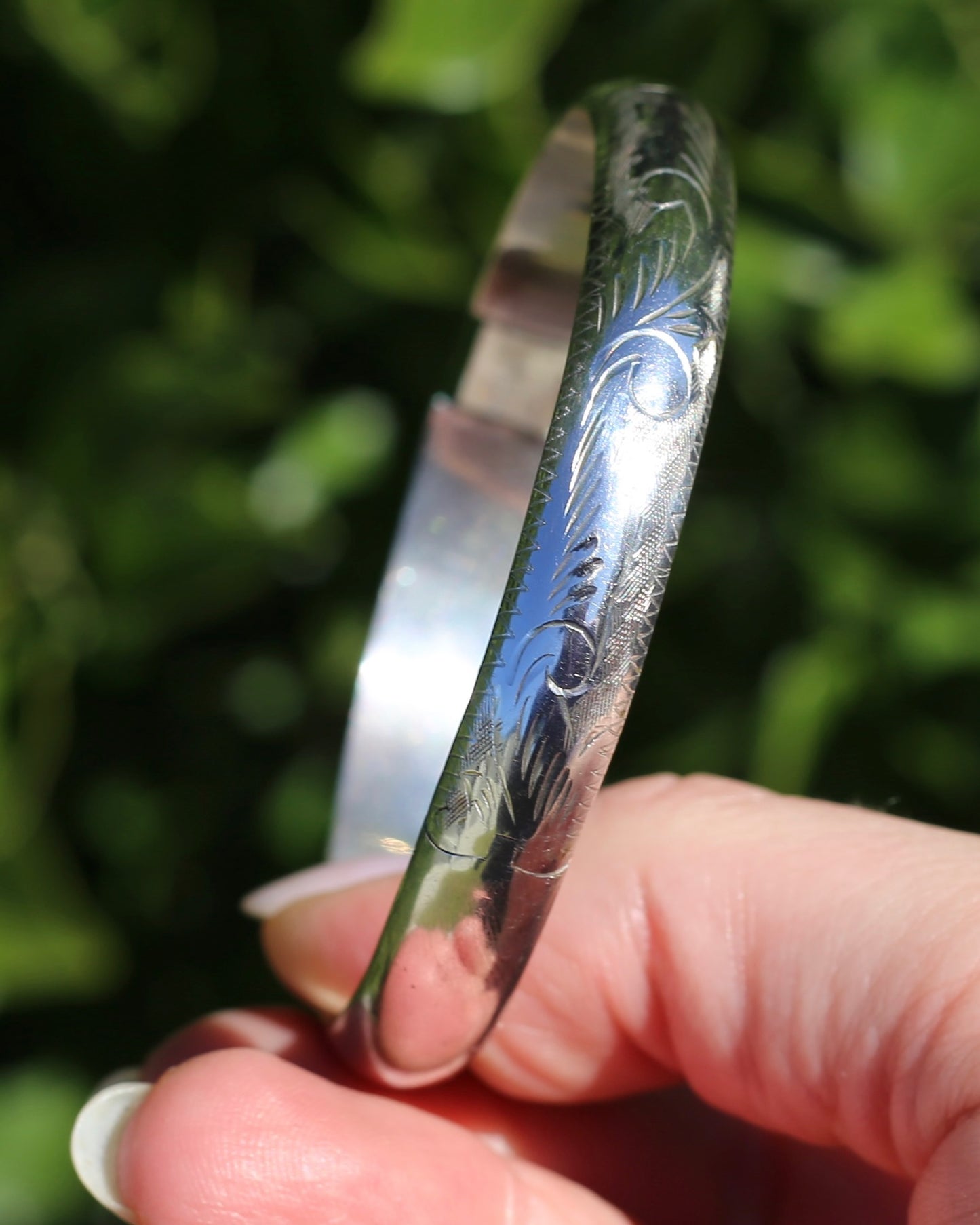 Vintage Hinged Engraved Silver Hollow Bangle, Sterling Silver