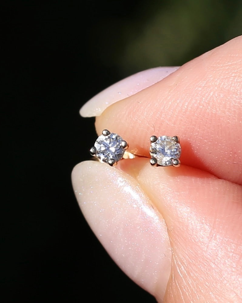 0.24ct TDW Diamond Studs, 9ct Yellow Gold Screw Post Studs, 4 Claw Gold, 9ct Yellow Gold