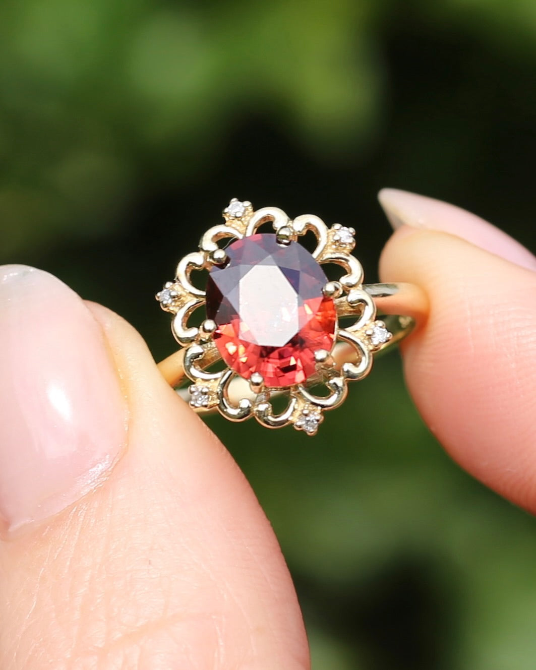 Vintage 3.48ct Natural Zircon and Diamond Ring, 9ct Yellow Gold , size O or 7.25 with valuation