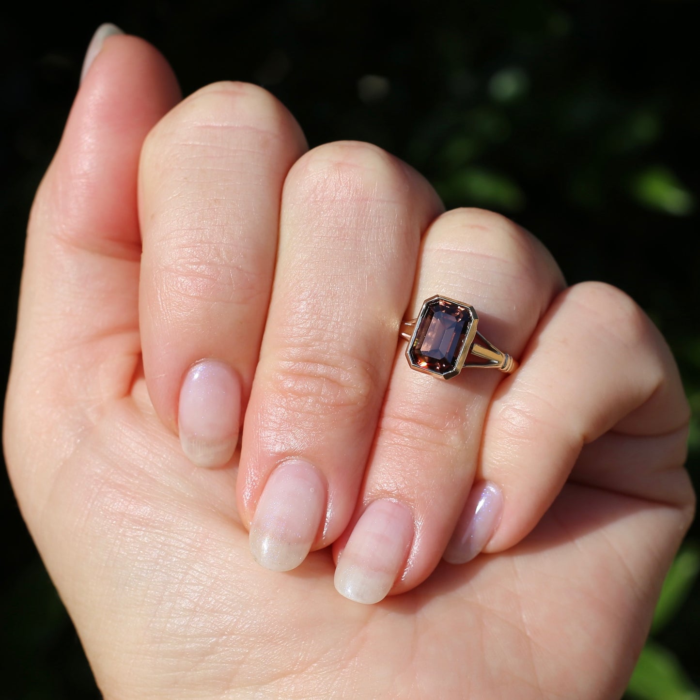Custom Cut 4.36ct Octagonal Brown Zircon, Bezel Set, 9ct Yellow Gold, size L1/2 or 6