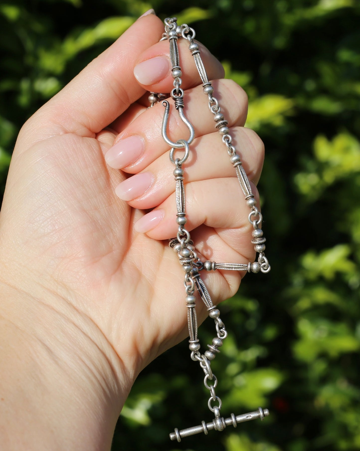 Vintage Silver Fancy Link Chain with Removable Moving T-bar, 48cm or 19 inches, 29.9g