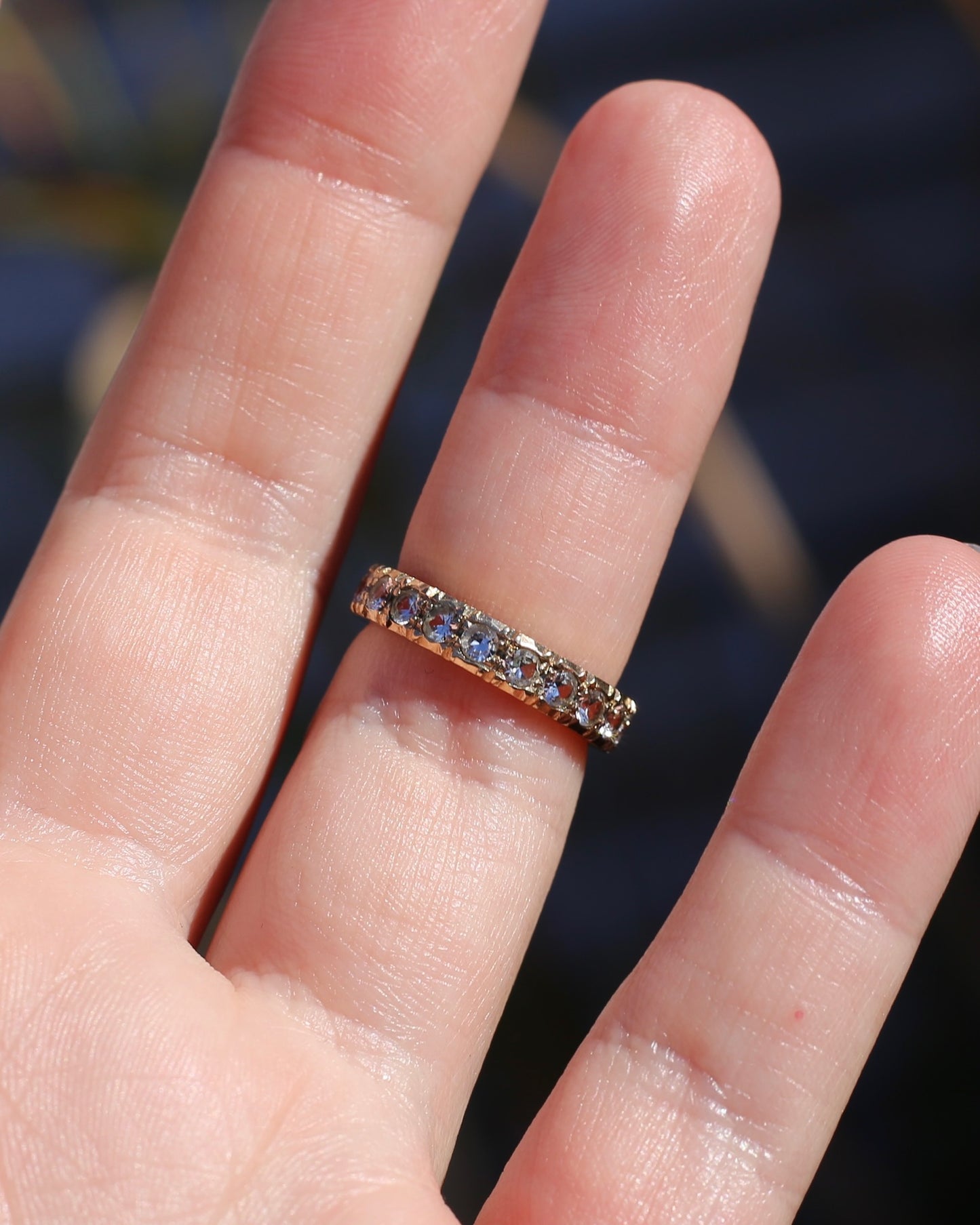Vintage 1950s Style White Spinel Eternity Ring, 9ct Yellow Gold, size J or 4.75