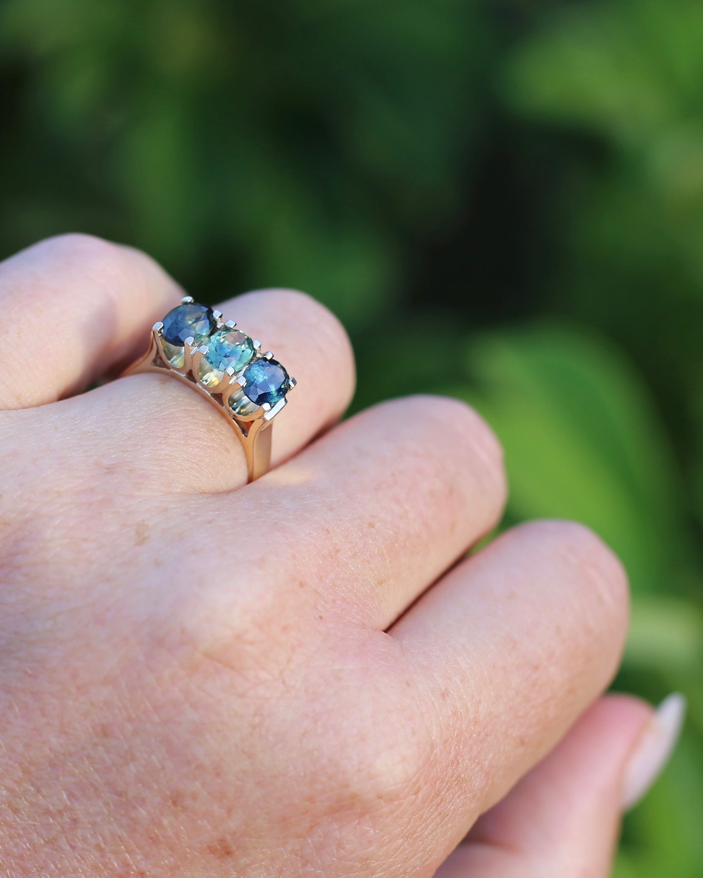 Circa 1980s 2.5ct Parti Trilogy, 9ct Yellow Gold, size P or 7.75, with valuation