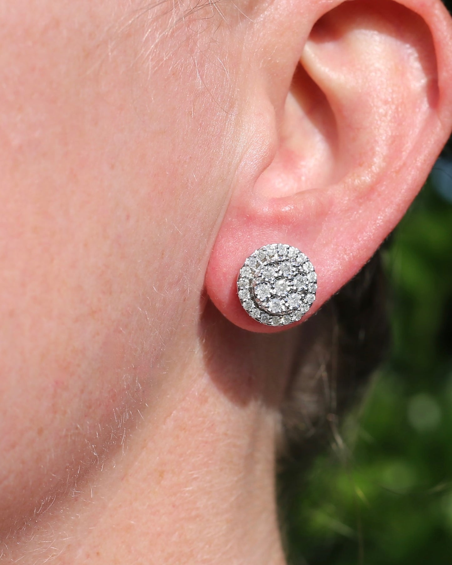Diamond Cluster Studs, Sterling Silver, 5.58g
