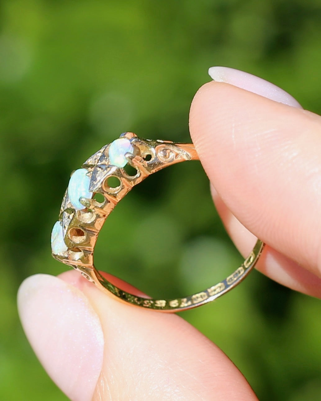 ON HOLD Antique 1907 Opal and Rose Cut Diamond Bridges Ring, 18ct Yellow Gold, size 8 or Q