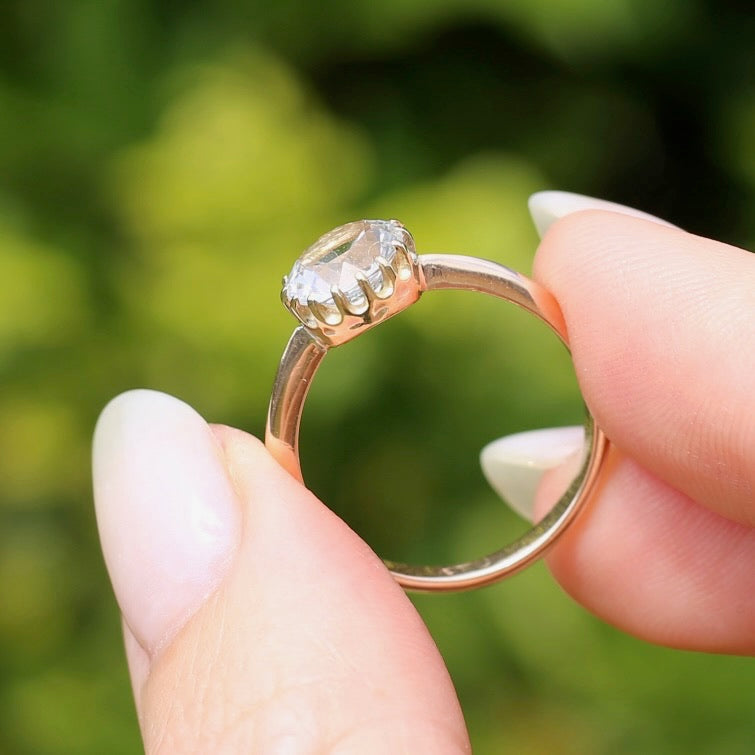 Vintage White Spinel Ring in Fabulous 14 Claw Setting, 9ct Old Rosey Gold, size 8.75 or just over R