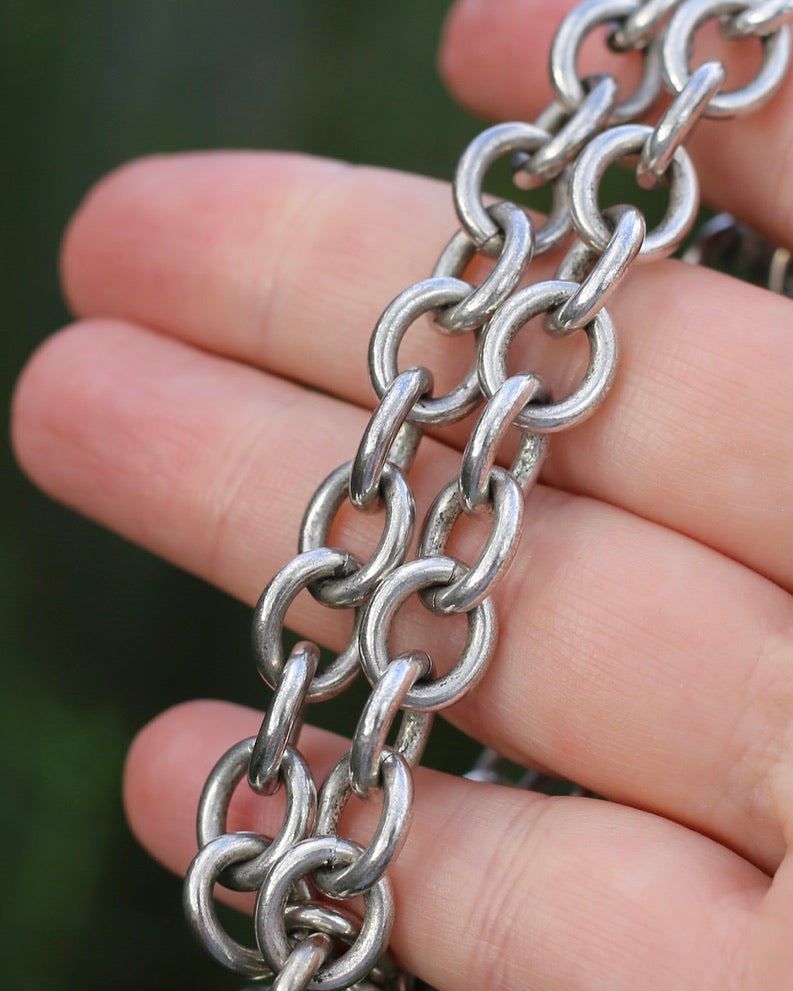 Vintage Chunky Oval Cable Chain with Textured Clasp, Sterling Silver, 42cm or 16.5inches, 50.7g