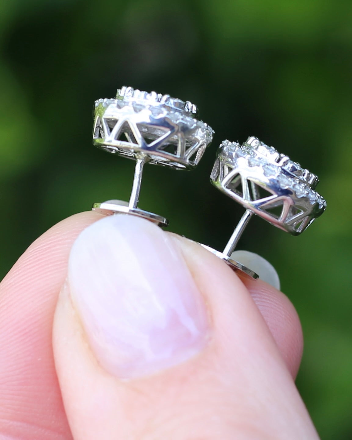 Diamond Cluster Studs, Sterling Silver, 5.58g