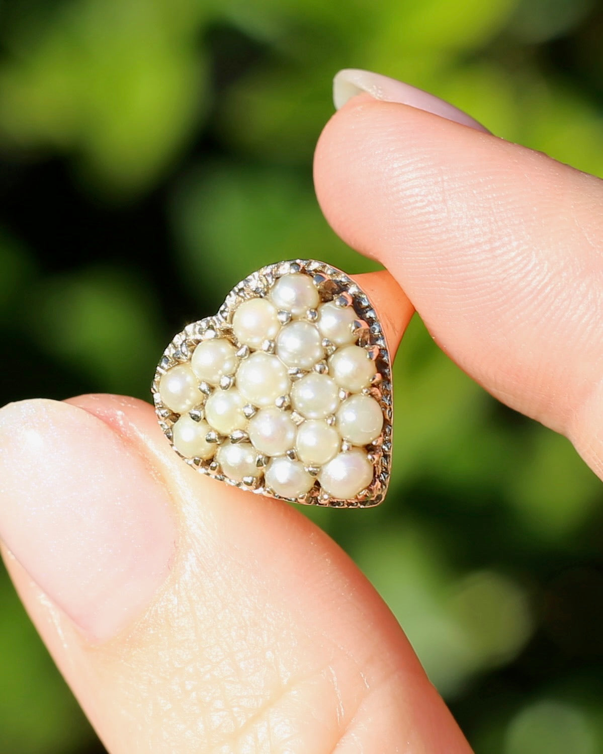 Vintage Heart Pearl Cluster Ring, 10ct Yellow Gold, size K or 5.25