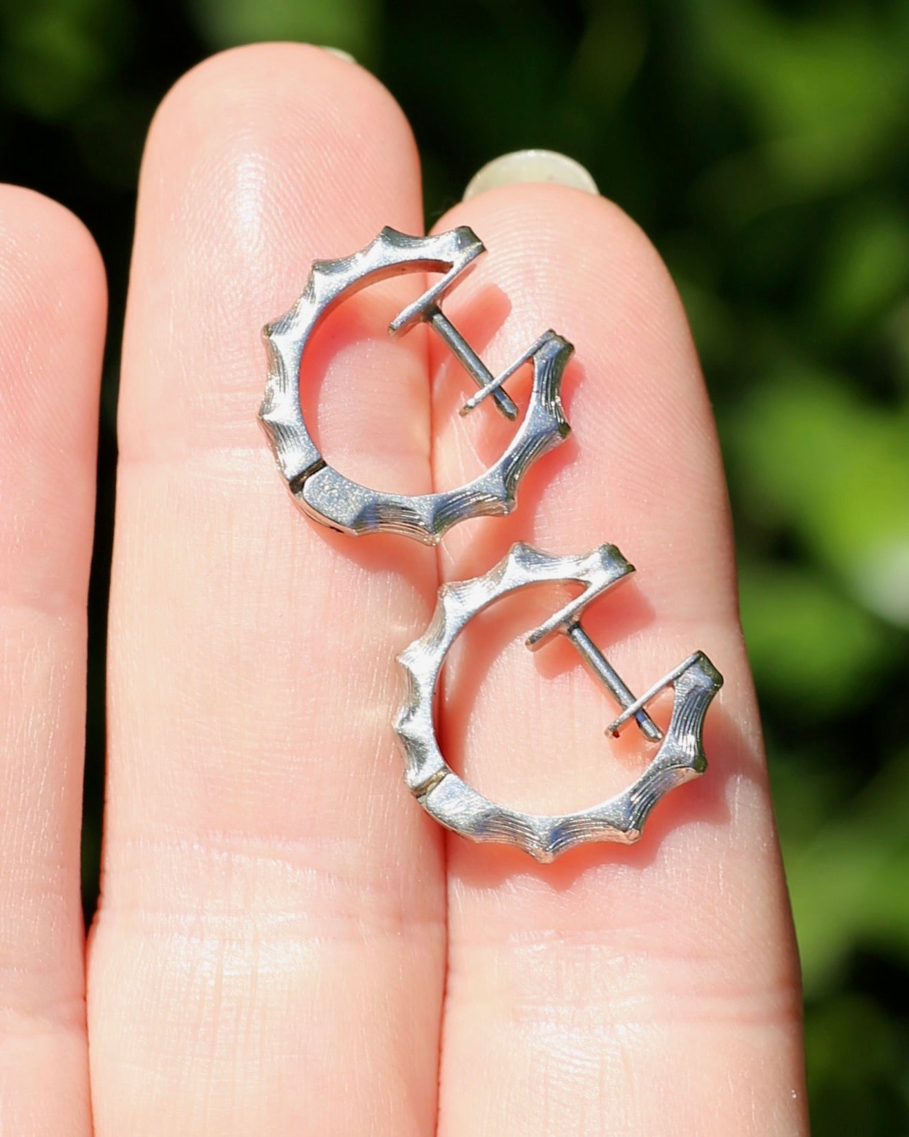 Chunky Handmade 9ct White Gold Bamboo Feel Huggies, 9ct White Gold, 4.18g