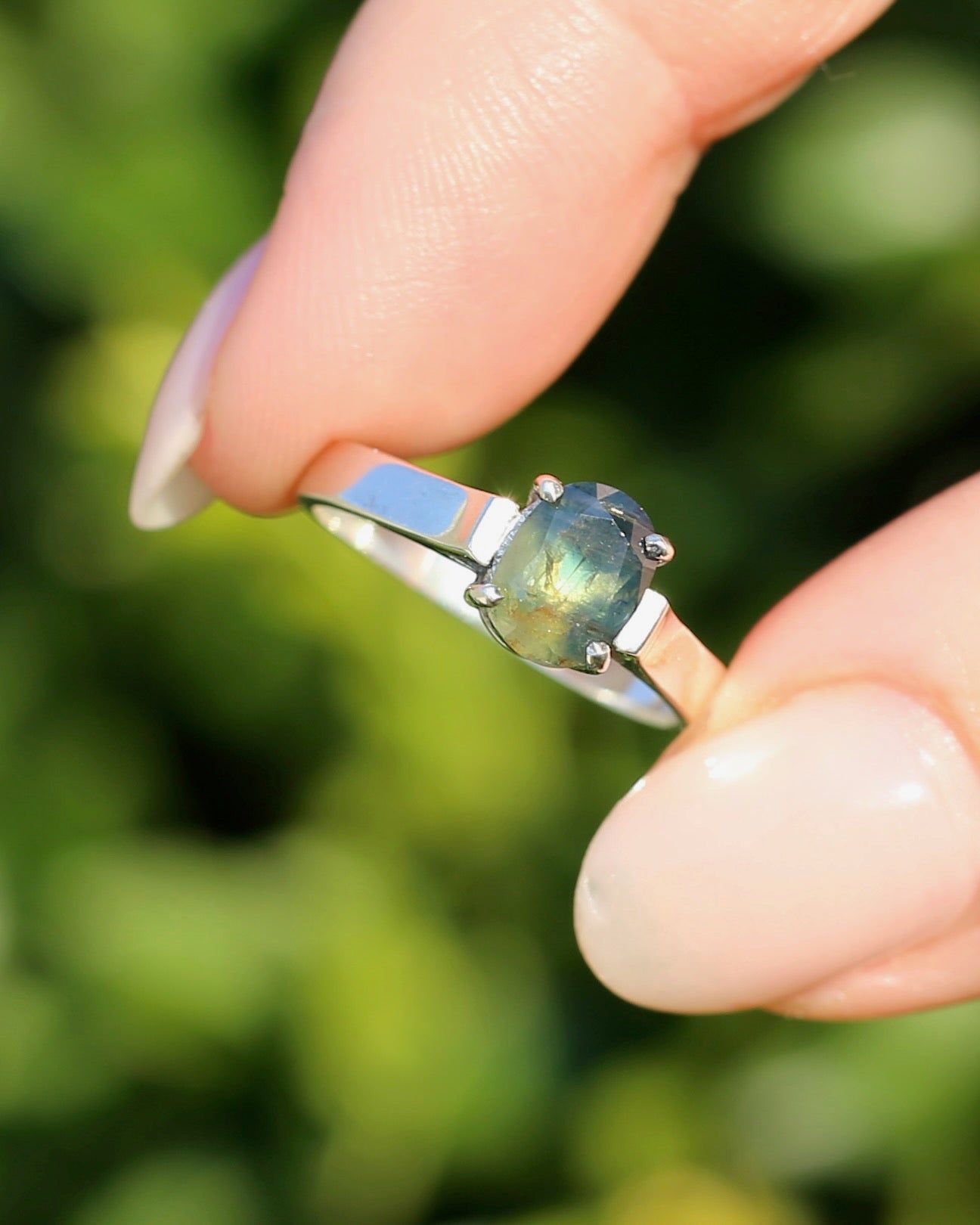 Bi Colour Natural Sapphire, Sterling Silver, size O or 7.25