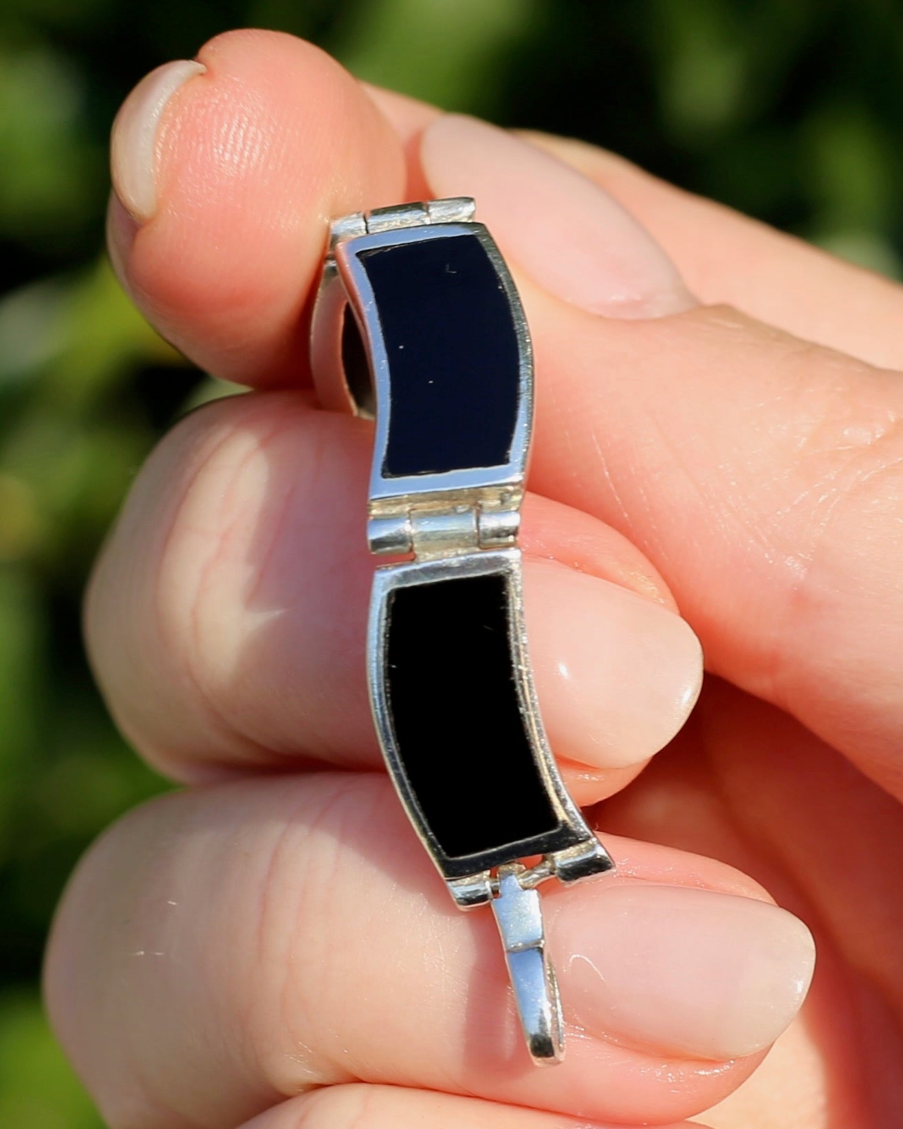 Black Panel Wavey Silver Bracelet, Sterling Silver, 18.3g, 19cm
