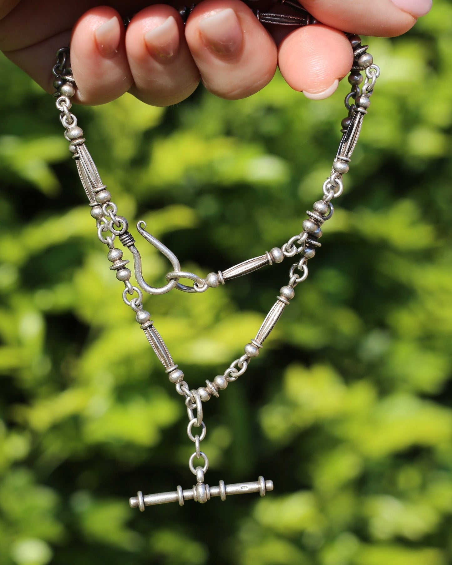 Vintage Silver Fancy Link Chain with Removable Moving T-bar, 48cm or 19 inches, 29.9g
