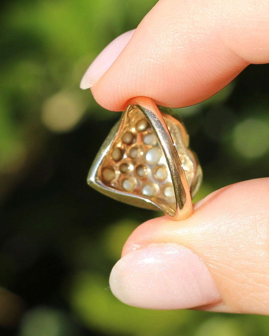 Vintage Heart Pearl Cluster Ring, 10ct Yellow Gold, size K or 5.25