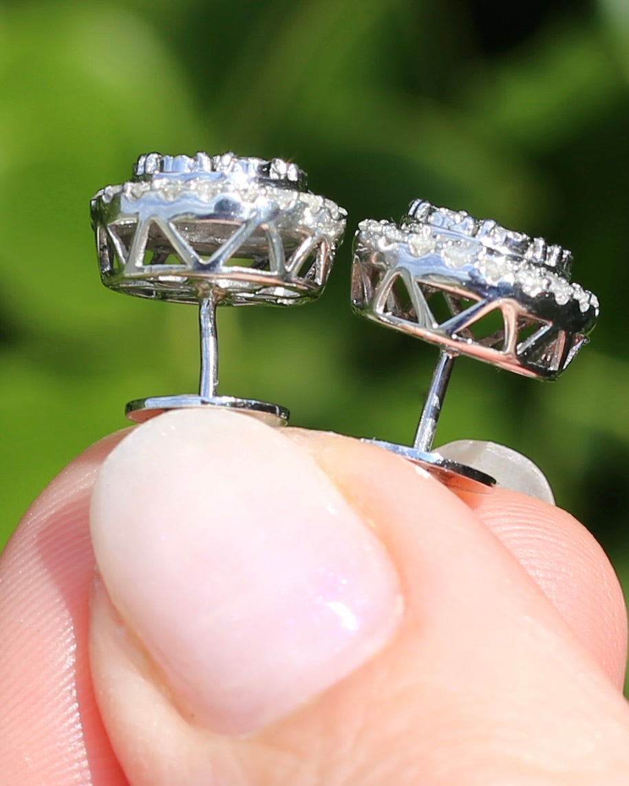 Diamond Cluster Studs, Sterling Silver, 5.58g