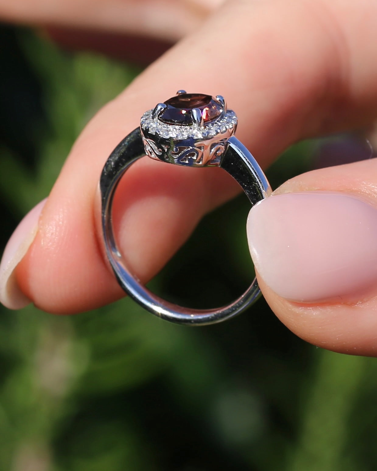 1.82ct Chocolate Australian Zircon with Diamond Halo, 14ct White Gold, size N or 6.75, 3.34g