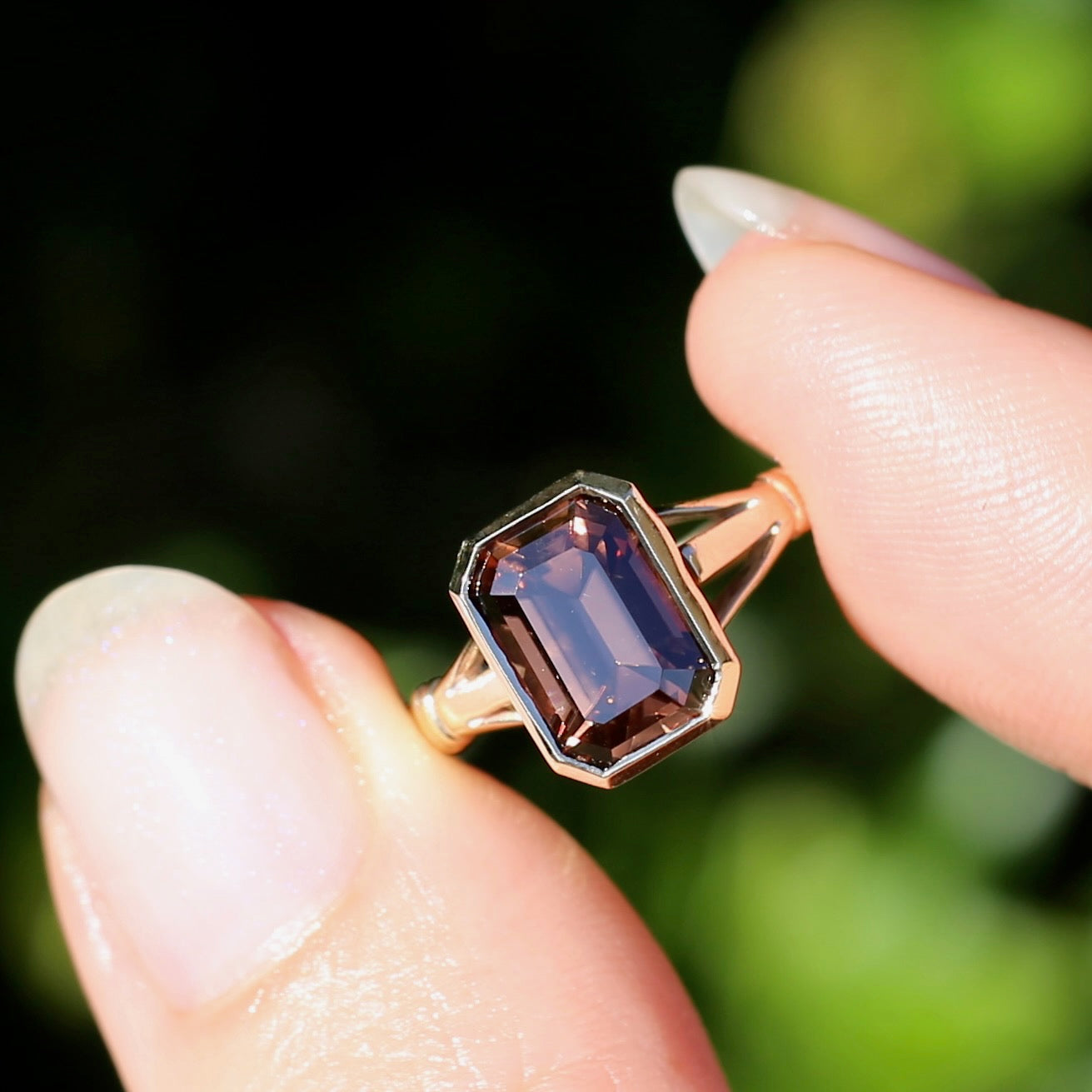 Custom Cut 4.36ct Octagonal Brown Zircon, Bezel Set, 9ct Yellow Gold, size L1/2 or 6