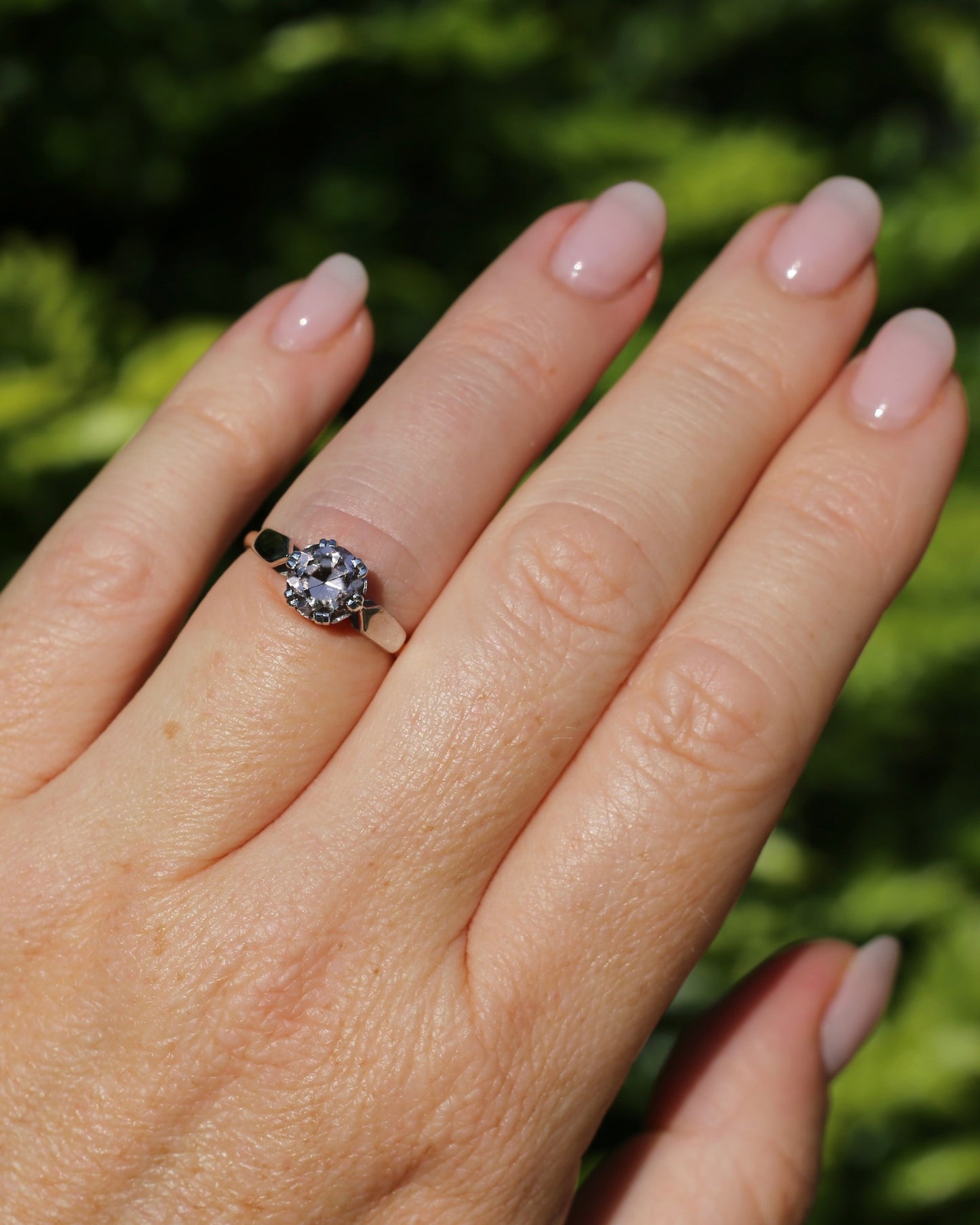 Vintage 1.86ct Pale Pink natural Zircon, 1967 London Made Double Claw Set, 9ct Yellow and White Gold, size M1/2 or 6.5, 2.8g