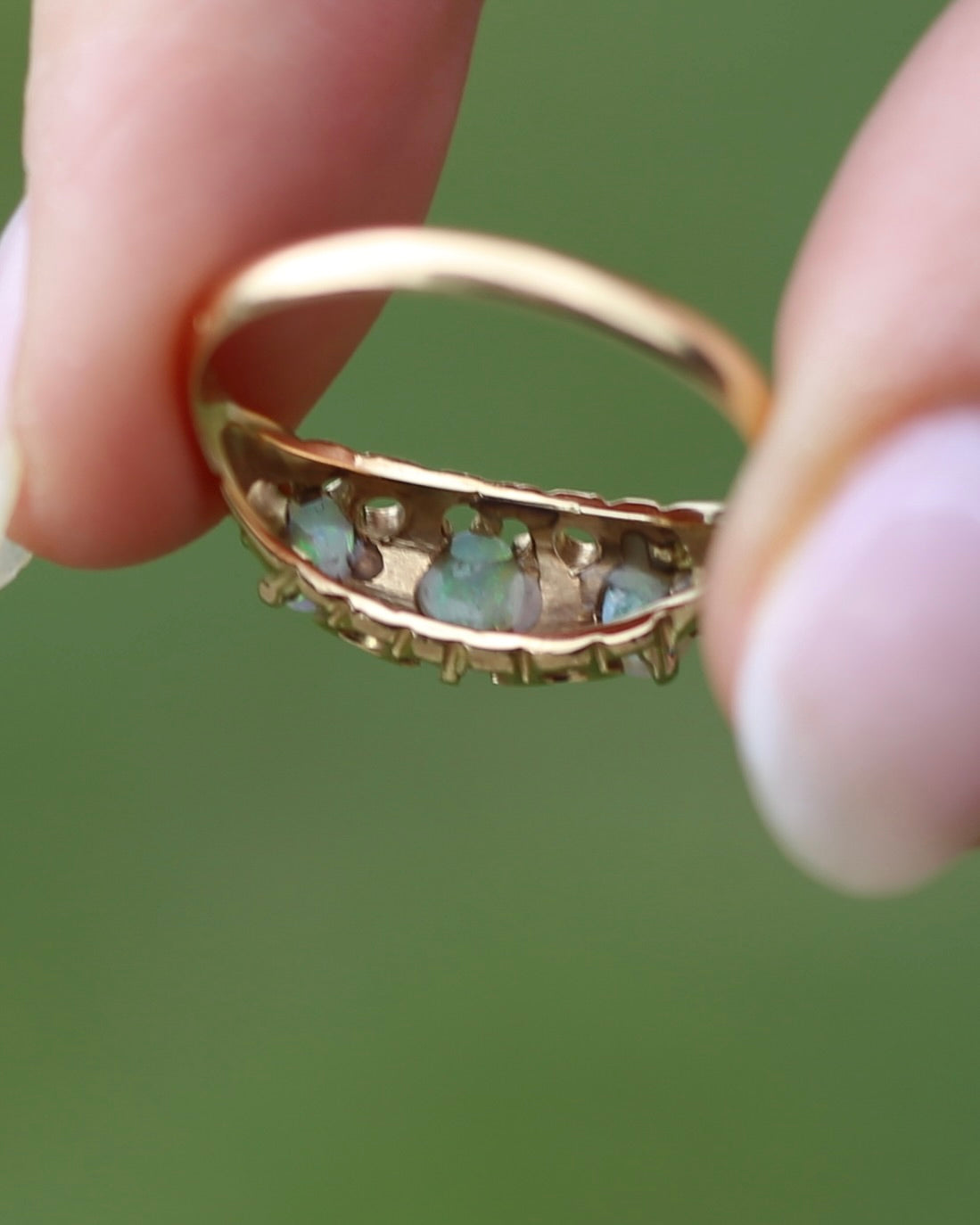 ON HOLD Antique 1907 Opal and Rose Cut Diamond Bridges Ring, 18ct Yellow Gold, size 8 or Q