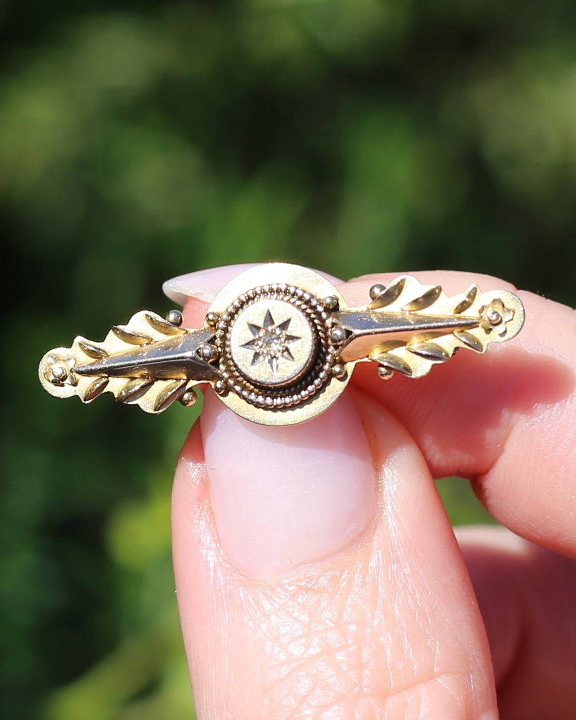 Antique 15ct Gold Brooch with Rose Cut Diamond, 15ct Rosey Gold, Silver Pin, 2.33g