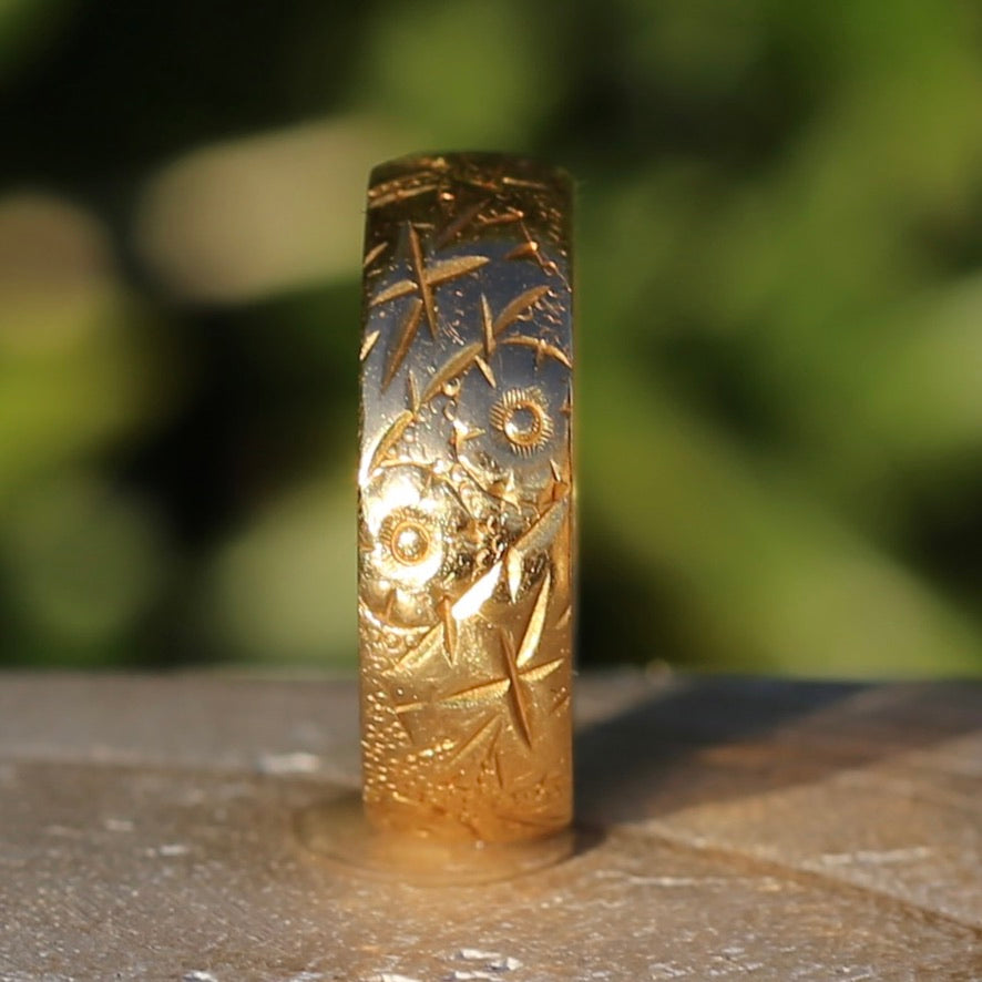 1964 22ct Half Round Band with Crisp Floral Engravings, size U1/2 ot 10.5 (fits about T1/2 or 9.75)