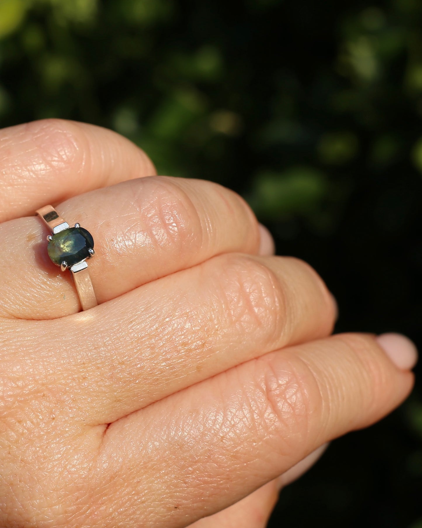 Bi Colour Natural Sapphire, Sterling Silver, size O or 7.25