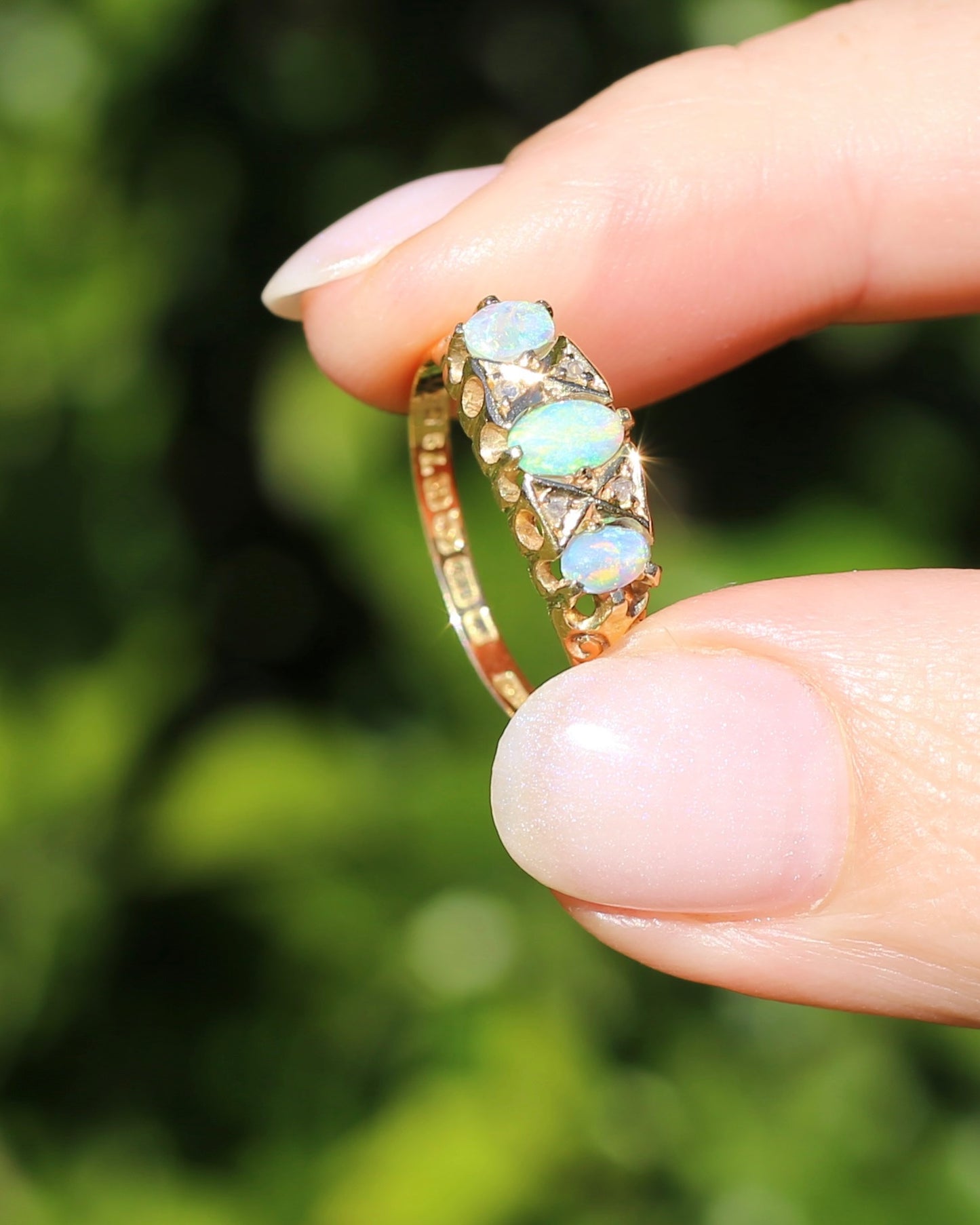 ON HOLD Antique 1907 Opal and Rose Cut Diamond Bridges Ring, 18ct Yellow Gold, size 8 or Q