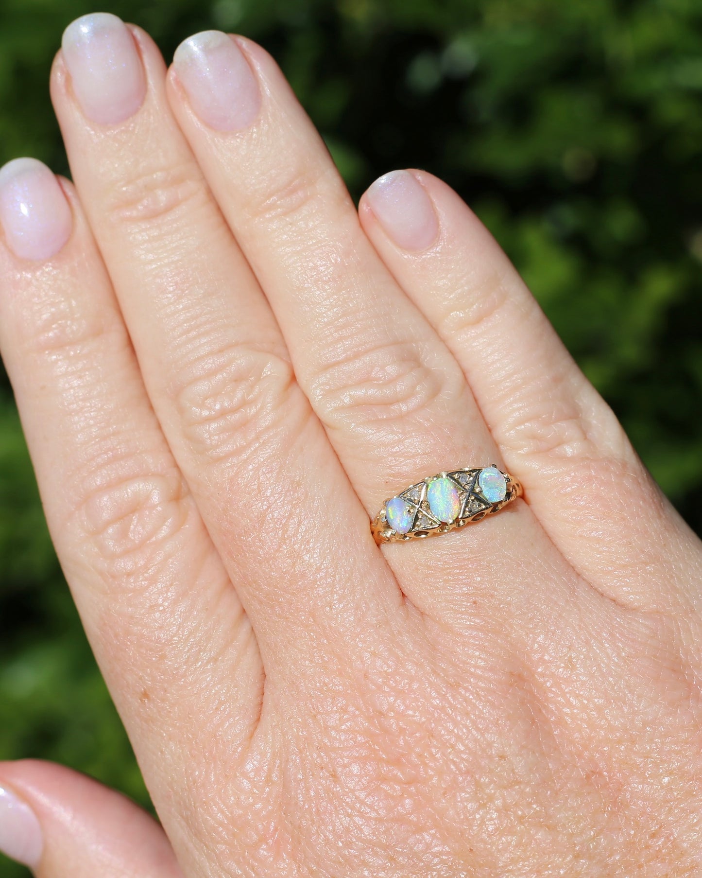 ON HOLD Antique 1907 Opal and Rose Cut Diamond Bridges Ring, 18ct Yellow Gold, size 8 or Q