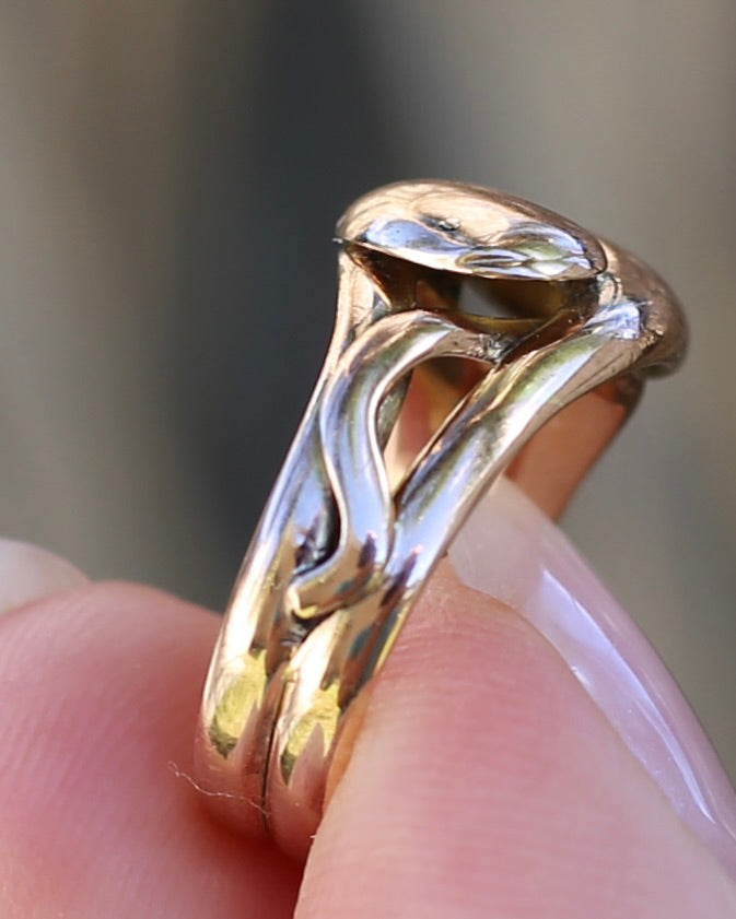 Antique 1907 Birmingham Made Double Snake Ring, 9ct Old Rosey Gold, size I1/2 or 4.5, 3.22g