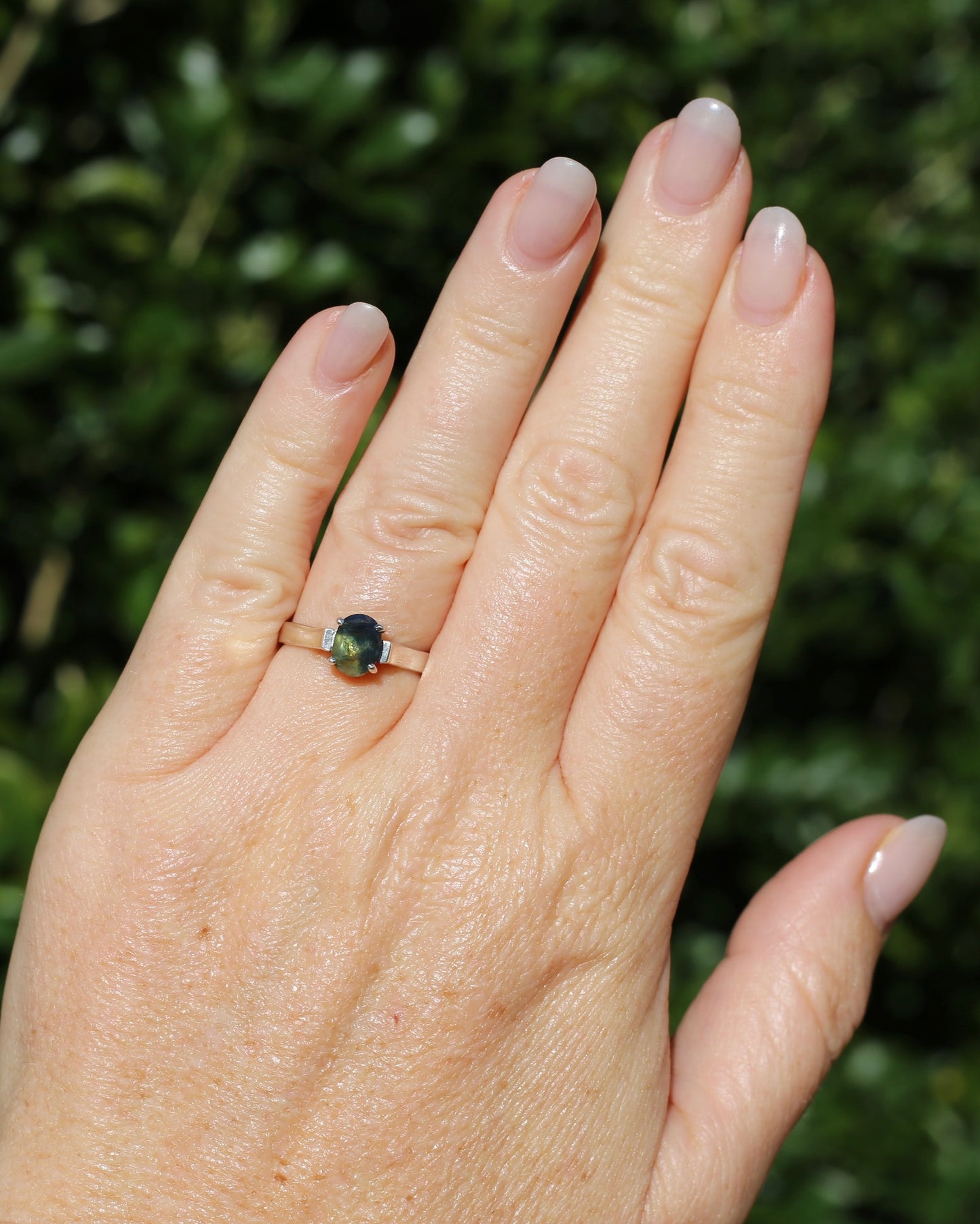 Bi Colour Natural Sapphire, Sterling Silver, size O or 7.25