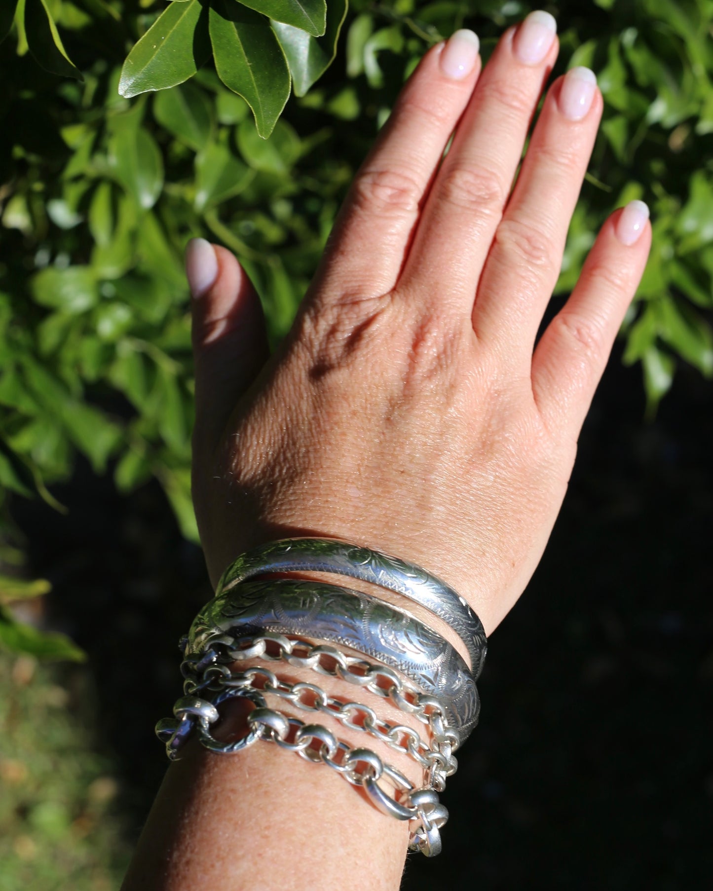 Vintage Hinged Engraved Silver Hollow Bangle, Sterling Silver