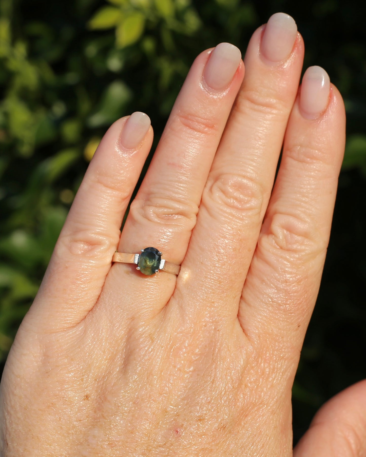 Bi Colour Natural Sapphire, Sterling Silver, size O or 7.25
