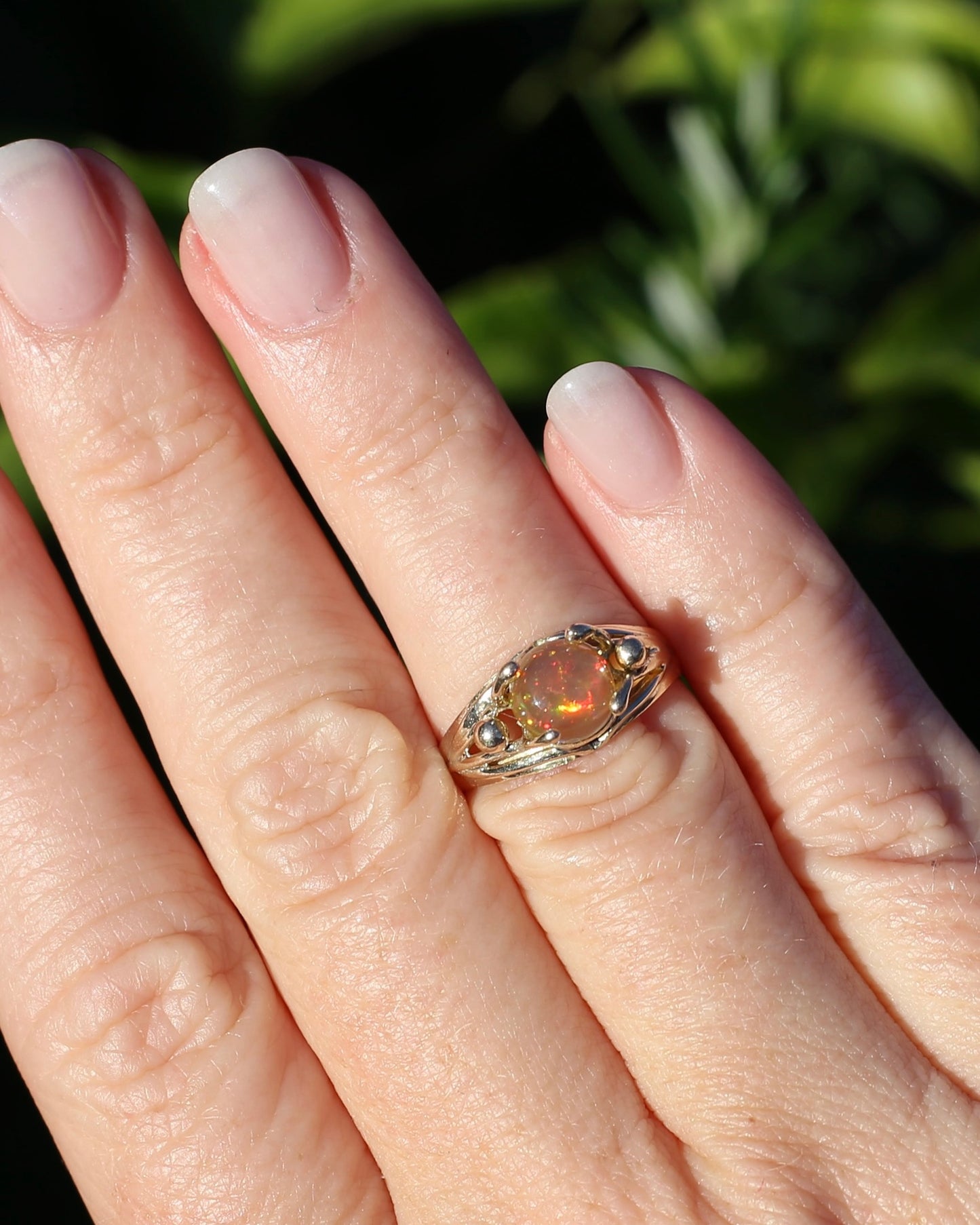 Mexican Opal Cabochon Ring, 14ct Yellow Gold, size 6 or L1/2