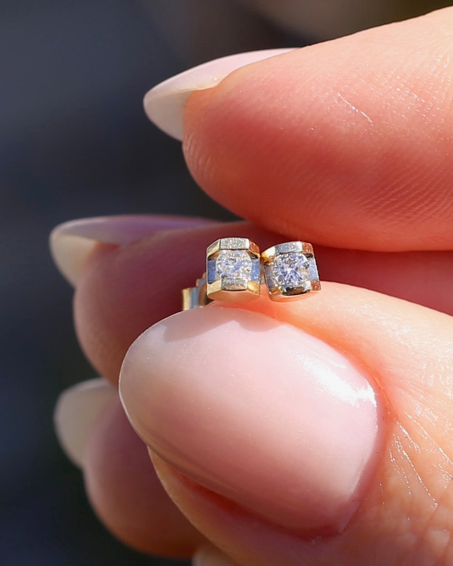 0.1ct Natural Diamond Semi Bezel Studs, 10ct Yellow Gold, 0.6g