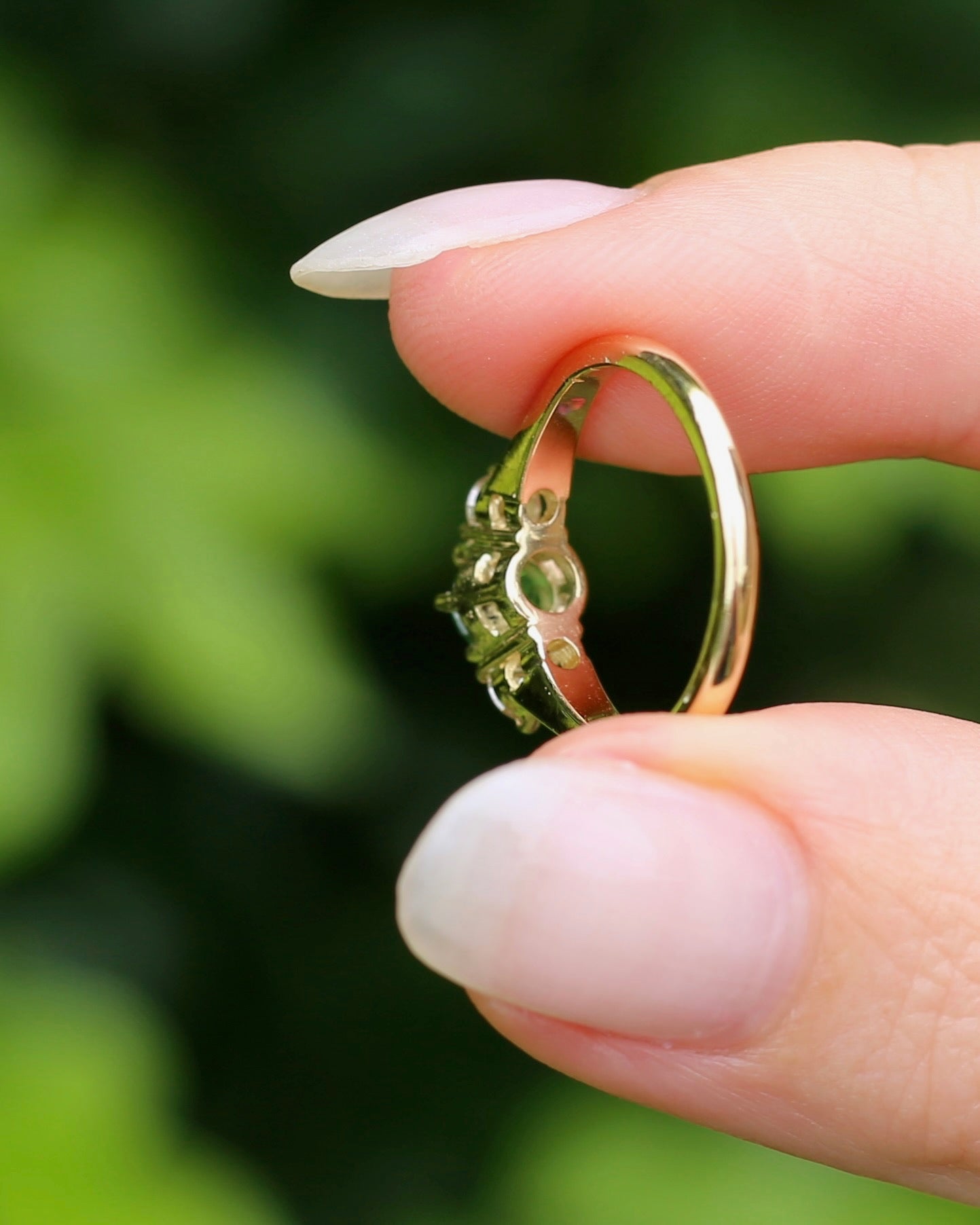 East African Tsavorite Garnet and Diamond Trilogy Ring, 18ct Yellow Gold, size K or 5.5 with valuation