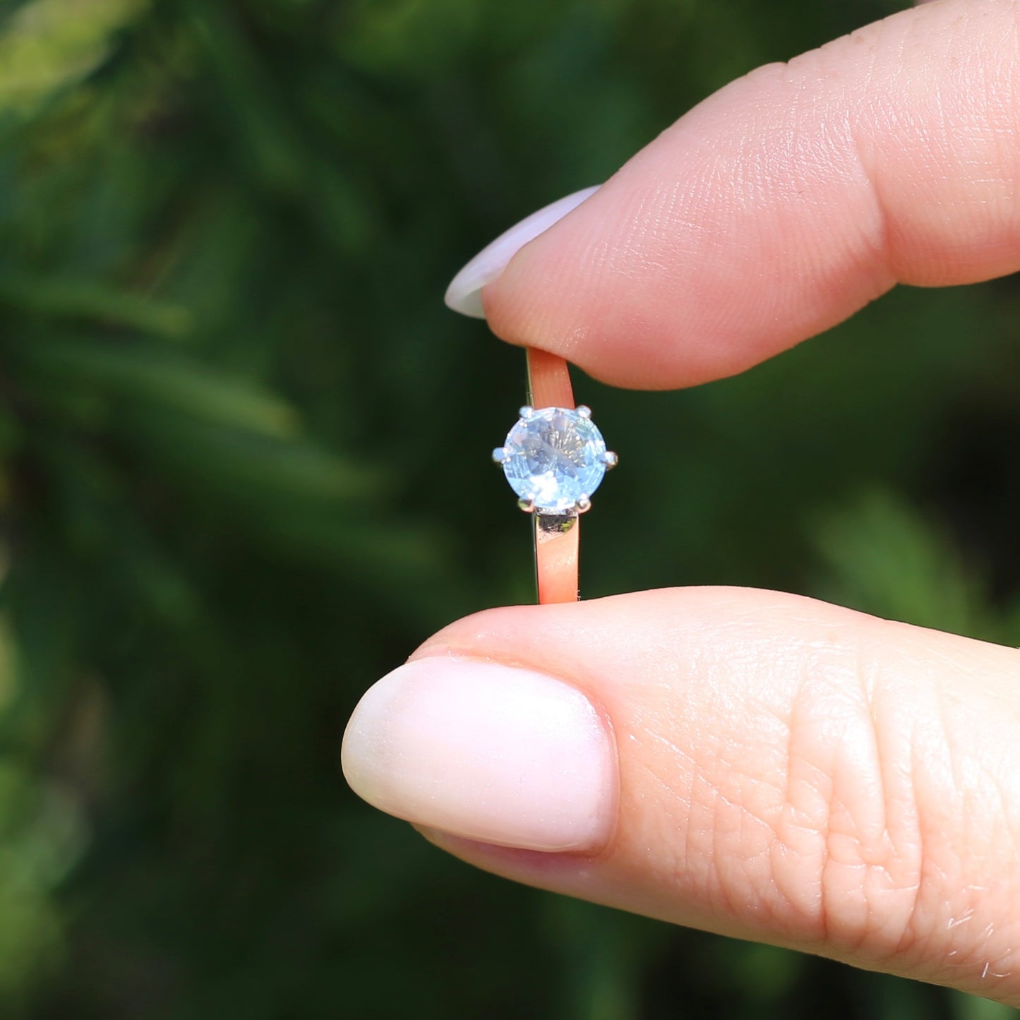 Round Natural Aquamarine Solitaire, 9ct Yellow and White Gold, size O or 7.25